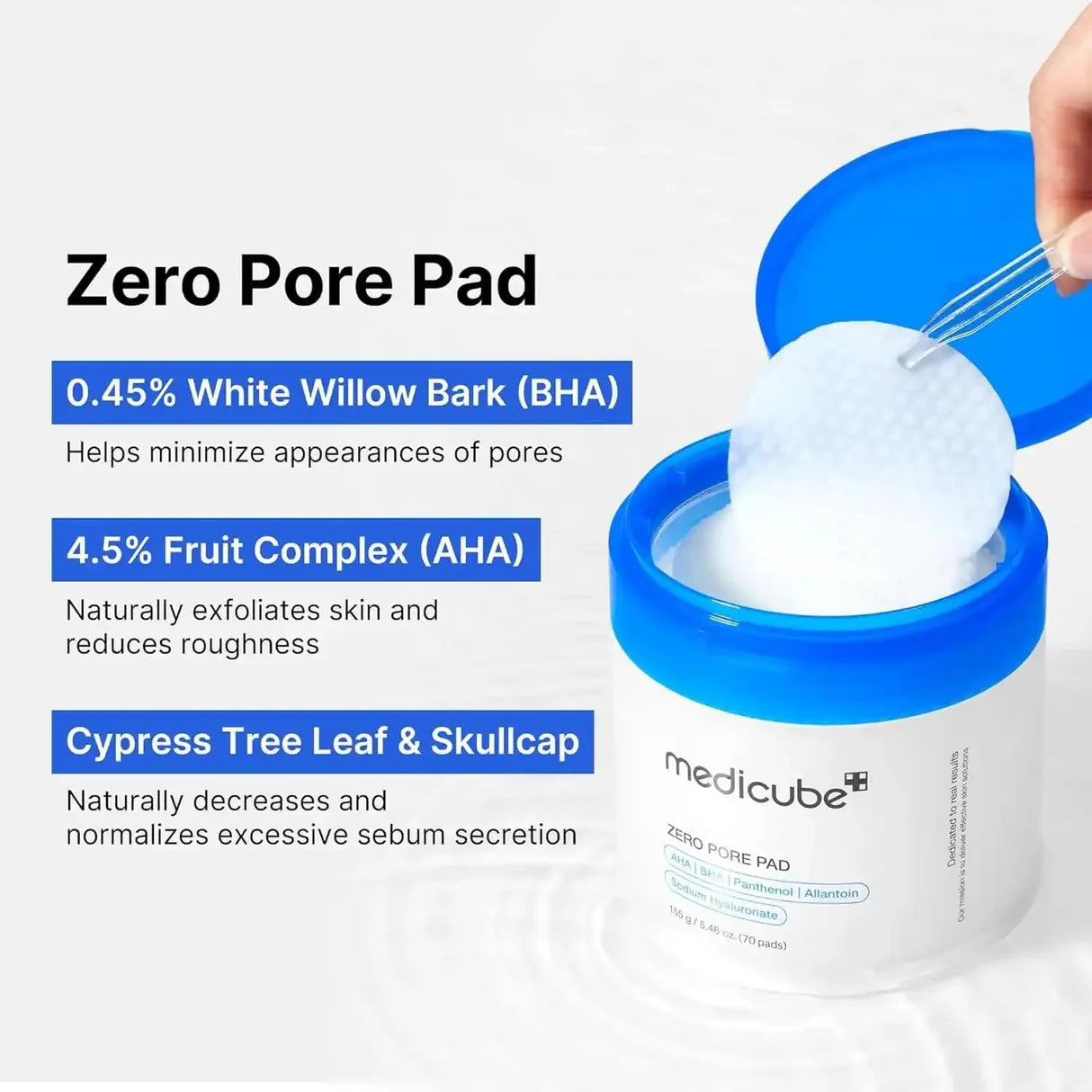 Medicube - Toallitas Zero Pore Pad 2.0 de doble textura con AHA y BHA para limpieza profunda de poros, exfoliación y control de brillo (70 Toallitas)